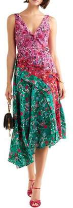 Saloni Asymmetric Floral-print Silk Crepe De Chine Dress