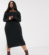 Thumbnail for your product : ASOS DESIGN Curve long sleeve square neck rib midi dress