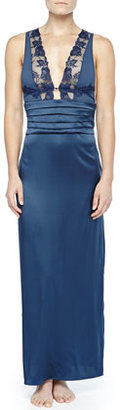 La Perla Ricamato Lace-Tulle Satin Gown, Blue