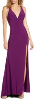 Thumbnail for your product : Ieena For Mac Duggal Mac Duggal Deep V-Neck Slit Jersey Gown