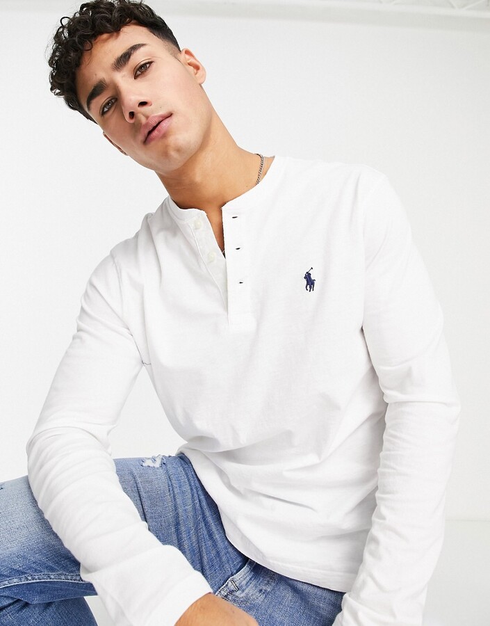 Polo Ralph Lauren icon logo slub henley long sleeve top in white - ShopStyle