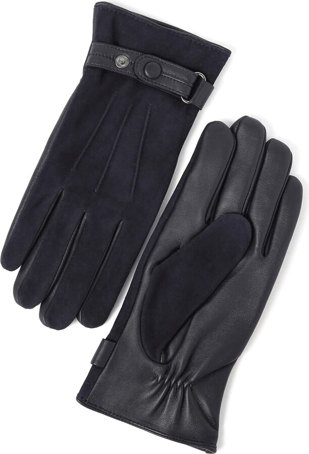 Epinki Men Palm Touch-Screen Gloves Belt Buckle Warm Gloves Long Leisure Winter Style Leather Gloves Black 