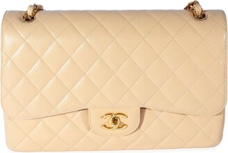 CHANEL Caviar Quilted Jumbo Double Flap Beige Clair 1255861