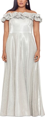 Xscape Evenings Plus Size Glitter Ruffled-Neck Evening Gown