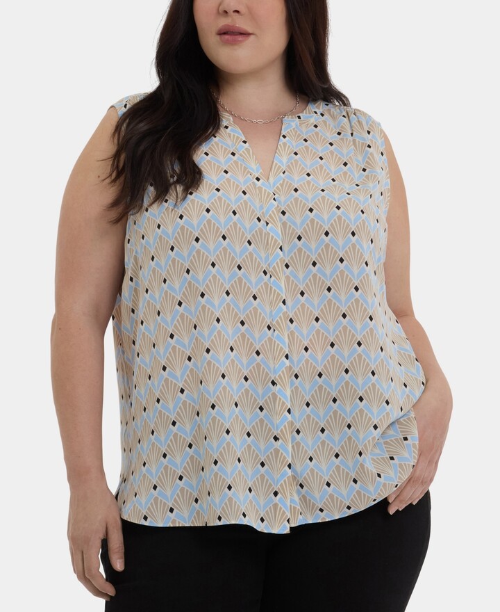 NYDJ Plus Size Sleeveless Pintuck Split Neck Top