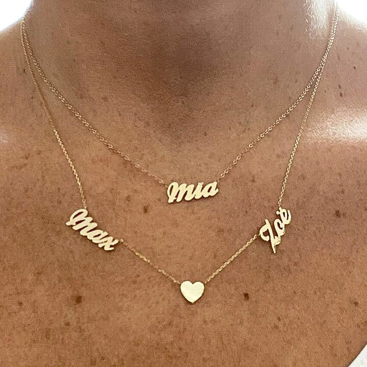 Etsy Double Nameplate 14K Solid Gold Heart Necklace | Unique Custom Real Detailed Script Font Style Pendant Charm ~ Personalized Gift Ideas