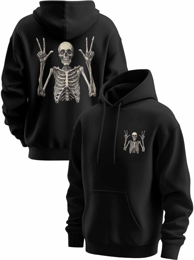 Xiidiekbish Rocking Funny Skeleton Hoodies for Men Graphic Print Long Sleeve Drawstring Hoodie Pullover Sweatshirt with Pocket