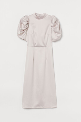 H&M Puff-sleeved Satin Dress