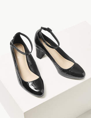 Marks and Spencer Wide Fit Leather Block Heel Court Shoes