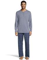 Thumbnail for your product : Hanes Mens Henley Crew with Flannel Pant PJ Set (3003B) -Blue Space -2XL