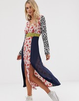 Glamorous midaxi dress with front splits in mix and match print