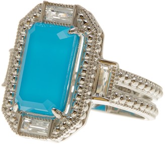 Judith Ripka Sterling Silver Baguette Wrap Elongated Emerald Cut Turquoise Ring - Size 7