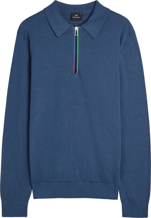 Paul Smith Stripe-trimmed Fine-knit Polo Jumper