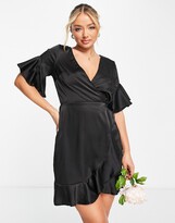Thumbnail for your product : AX Paris satin ruffle mini dress in black