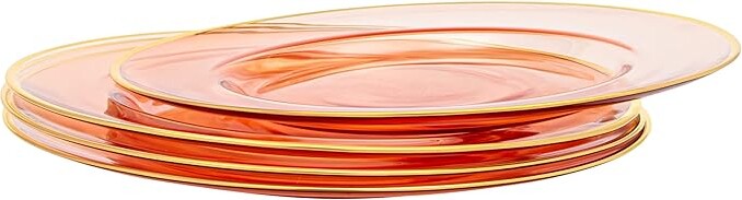 Vikko Glass Charger, 13 Inch Coral Glass Dinner Plate Charger with Gold Rim, Set of 4 Elegant Place Setting Chargers