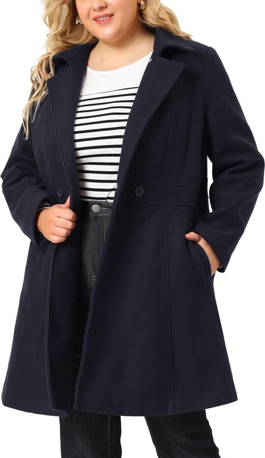 Hanna Nikole Women's Plus Size Wool Dress Coat Double Breasted Pea Coats Long Trench Coat 