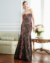 Thumbnail for your product : Jovani Strapless Embroidered Floral Lace Gown, Black/Multicolor