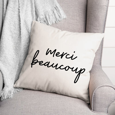 Designs Direct Creative Group Black And White Typography Collection Merci Beaucoup Throw Pillow
