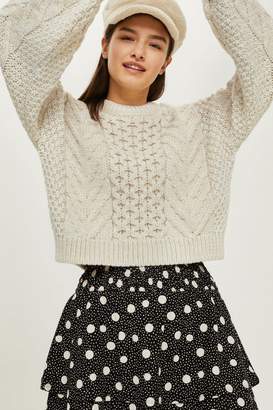 Topshop Blouson cropped cable sweater