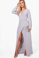 Thumbnail for your product : boohoo Plus Lacey Wrap Front Slinky Maxi Dress