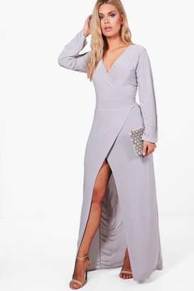 boohoo Plus Lacey Wrap Front Slinky Maxi Dress