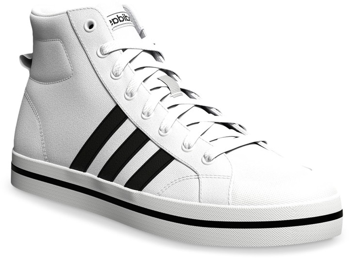 white and black adidas high tops