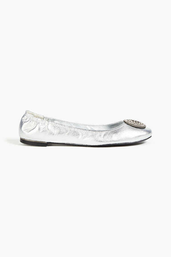 Tory Burch Crystal-embellished metallic leather ballet flats - ShopStyle