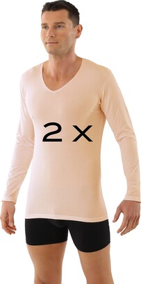 ALBERT KREUZ  Laser cut invisible seamless deep v-neck undershirt short  sleeves stretch cotton beige