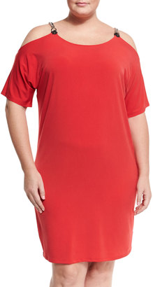 MICHAEL Michael Kors Short-Sleeve Cold-Shoulder Dress, True Red, Plus Size