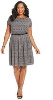 Thumbnail for your product : London Times Plus Size Dress, Cap-Sleeve Belted Lace