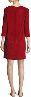 The Row Rina Stretch-Suede 3/4-Sleeve Shift Dress, Crimson