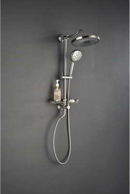 SnugglySolace Brushed Nickel Shower Combining With 10" Rain Showerhead, 4 Hand Shower, Adjustable Slide Plug And Soap Holder In Incorporation Tie
