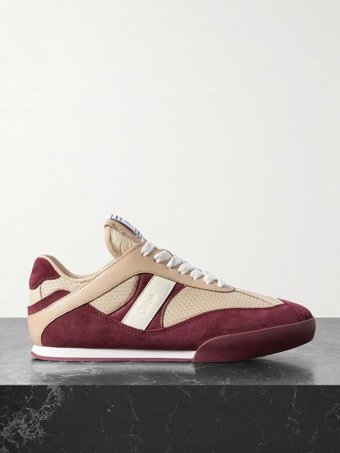 Chloé Kick Leather And Suede-trimmed Mesh Sneakers - Neutrals