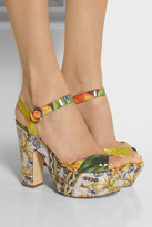 Thumbnail for your product : Dolce & Gabbana Printed patent-leather platform sandals