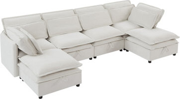 Ivy Bronx Double-Layer Cushion Modern Large U-Shaped Modular Sofa, Freely Combinable 6-Seater With Storage Function, Convertible To Sofa Bed