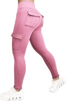Thumbnail for your product : Nuofengkudu Gym Cargo Leggings with Pockets Women High Waisted Tummy Control Running Sports Trousers Push up Butt Lifting Stretch Soft Jogging Bottoms Fitness Workout Pants Streetwear Y-Wine Red XL