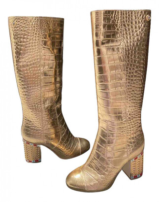 Chanel gold Leather Boots - ShopStyle