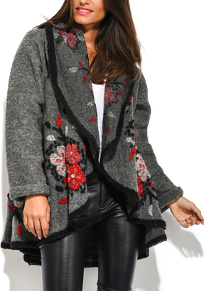 Everest Gray & Red Floral Swing Coat - Plus Too