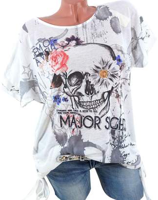 YANG-YI Women's Skull Printed Short Sleeve Blouse Loose Tops T-Shirt (, 2XL)