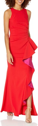 Carmen Marc Valvo Women's Sleeveless Gown w. Colorblock Cascade Ruffle