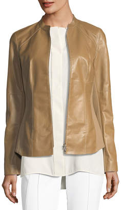 Lafayette 148 New York Embla Lambskin Leather Jacket w/ Ponte Combo