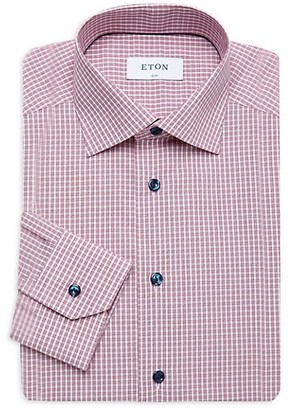 Eton Slim-Fit Plaid Dress Shirt With Piping Detail