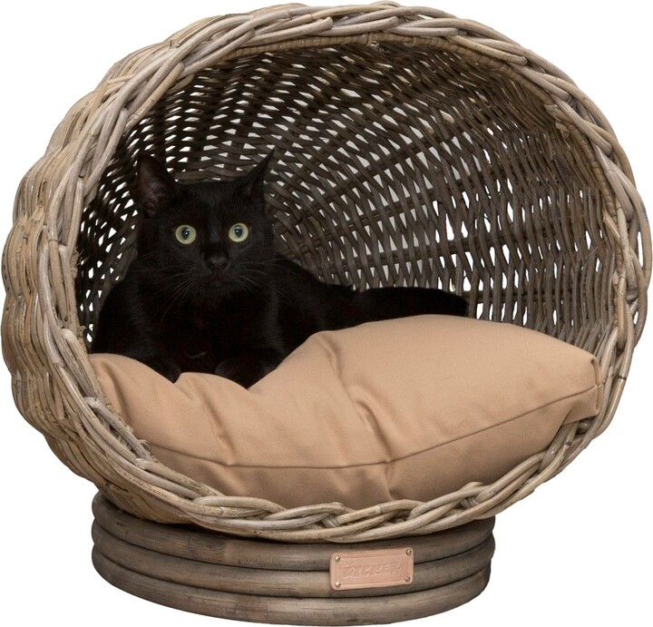 THE LICKER STORE Socket Dome Bohemian Handwoven Rattan Elevated Dog & Cat Bed, Kubu Gray, 19.5 x 17-in