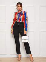 Thumbnail for your product : Shein Button Front Zip Back Straight Pants