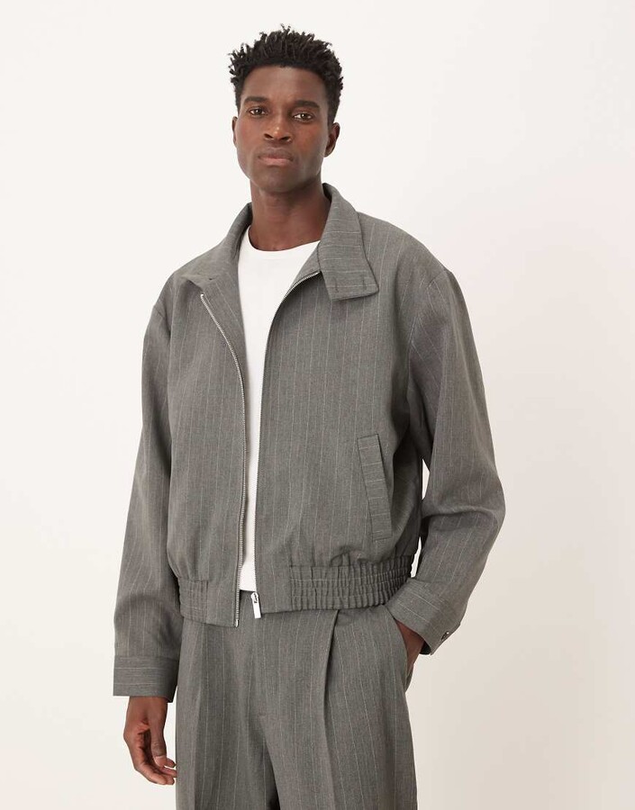 ASOS DESIGN oversized blouson jacket in charcoal pinstripes - part of a set