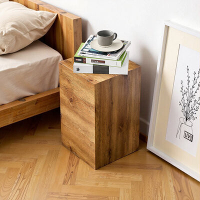 Modern Wood Grain MDF Coffee Table, Side Table or Display Stand, 11.8x11.8x19.6 Inches