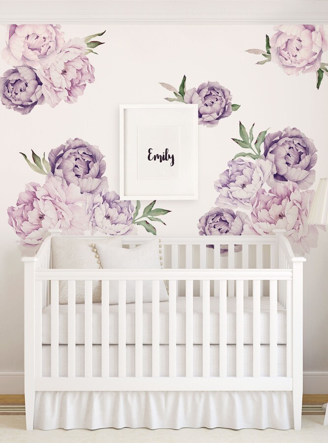 Etsy Watercolor Peony Wall Stickers Lavender Purple Floral Decals | Large Set