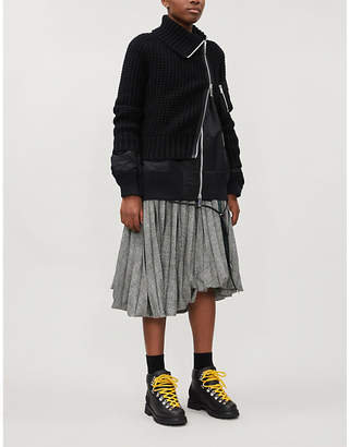 Sacai Houndstooth pleated wool-blend and cotton-blend skirt