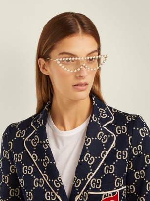 Gucci Pearl Embellished Cat Eye Glasses - Womens - Gold
