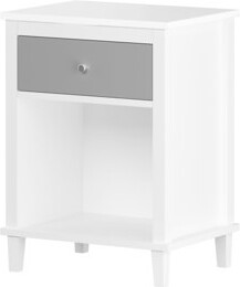 Ebern Designs 26.8 In Tall White + Gray Wooden Nightstand With One Drawer And Shelf Aluminum Handles Easy To Assemble Ideal For ' Adults' Bedrooms Holds Books P